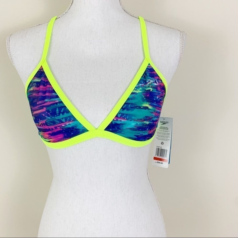 SPEEDO NWT Florescent Yellow Cross Back Swim Top
